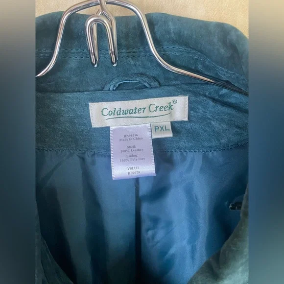 Coldwater Creek Teal Leather Suede Zip Front Jacket Cuffed Sleeves Collared PXL - Picture 6 of 7